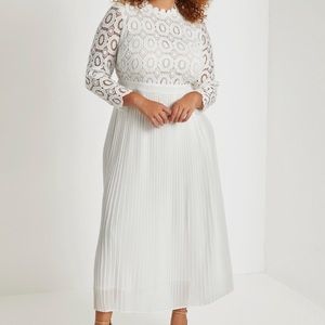 Eloquii white lace evening dress w/ pleated skirt